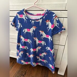 Mini Boden Navy Unicorn Long Tee with Pink Accents